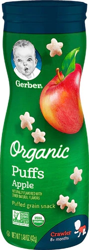 Gerber Organic Puffs Snack de Grãos Aerados Sabor Maçã - 42g