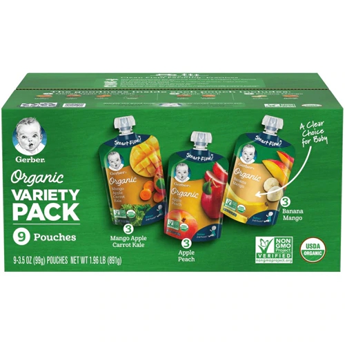 Gerber Organic Variety Pack 9 Sachês - Alimento Orgânico para Bebês