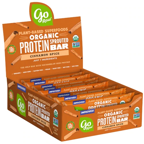 Barra de Proteína Vegetal Go Raw Orgânica Germinada Canela e Especiarias - 12 Barras (Aprox. 60g cada)