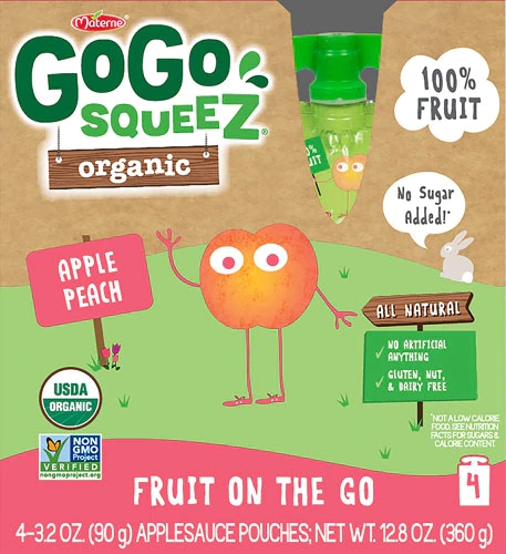 GoGo Squeez Organic Fruit On The Go Apple Peach -- 4 Pouches