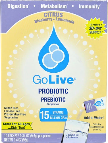 GoLive Probiótico & Prebiótico Citrus Blueberry-Lemonade - 10 Sachês (12g cada)