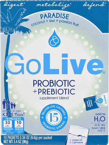 GoLive Probiotic e Prebiotic Drink Mix Paradise Coconut Kiwi Passion Fruit - 10 Sachês (15 Bilhões UFC)