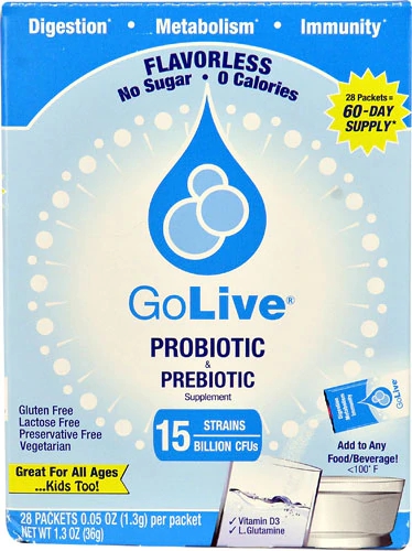 GoLive Probiotic and Prebiotic Drink Mix Sem Sabor - 15 Bilhões de UFC - 28 Sachês