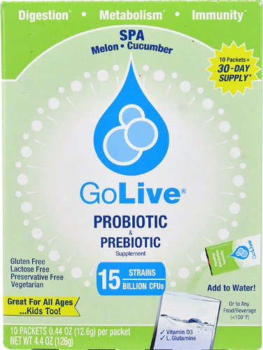 GoLive Probiotic and Prebiotic Drink Mix SPA Melão Pepino - 10 Sachês (15 Bilhões de UFC)