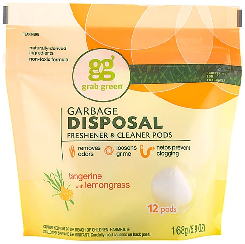 GrabGreen Freshener e Limpador para Triturador de Lixo Cítrico e Capim-Limão - 12 Cápsulas