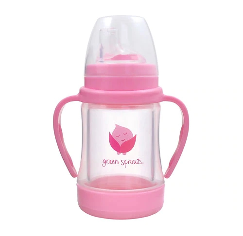 Copo de Vidro Com Canudo Green Sprouts 118ml Rosa Bebê - Transição Segura