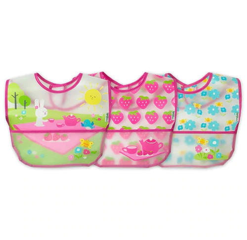 Babador Green Sprouts Baby Wipe-Off 3 Unidades, Estampa Pink Picnic, 9-18 Meses