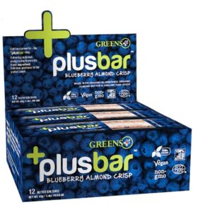 Barras de Blueberry, Amêndoa e Chia Greens Plus +plusbar - Caixa com 12 Unidades