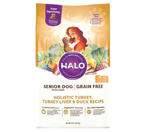 Halo Holistic Cão Sênior Sem Grãos Peru, Fígado de Peru e Pato 4.5kg