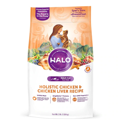 Ração Halo Purely For Pets Adulto Frango e Fígado de Frango 1.36kg para Gatos