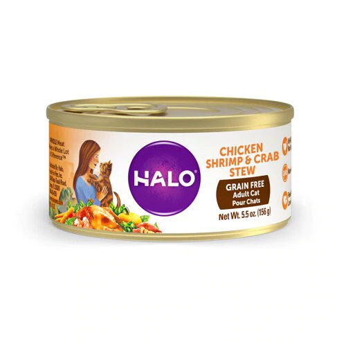 Ração Halo Purely For Pets Adulto Sem Grãos Sabor Frango Camarão e Caranguejo - 12 Latas de 156g cada