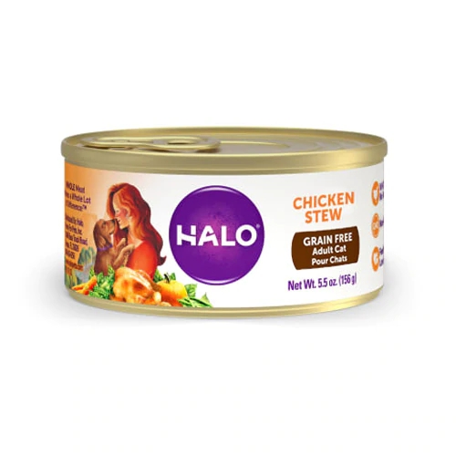 Ração Halo Purely For Pets Sem Grãos para Gatos Adultos Sabor Frango em Molho - Pack com 12 Latas de 156g (5.5 oz)