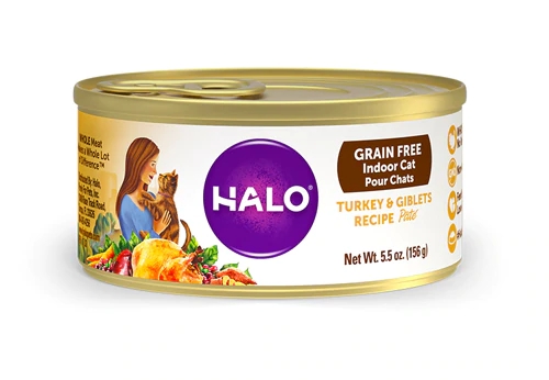 Ração Halo Purely For Pets Sem Grãos Peru e Miúdos para Gatos Indoor - Lata 156g (Pack c/ 12)