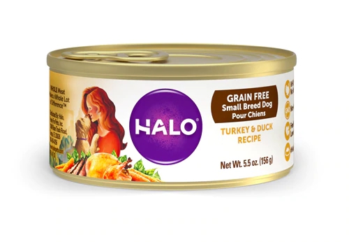 Halo Purely For Pets Grain Free Small Breed Dog Food Turkey & Duck Recipe -- 5.5 oz Each / Pack of 12