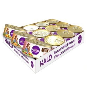 Halo Spots Stew Comida Úmida para Gatos - Frango, Salmão e Peru Sem Grãos - 12 Latas de 156g (5.5 oz)