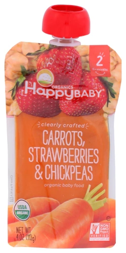 Comida Orgânica para Bebê Happy Baby Clearly Crafted™: Cenoura, Morango e Grão de Bico - 113g