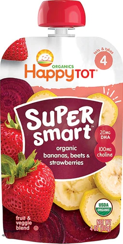 Happy Baby Happy Tot Super Smart Alimento Orgânico para Bebês 4 Meses+ Bananas, Beterrabas e Morangos 113g