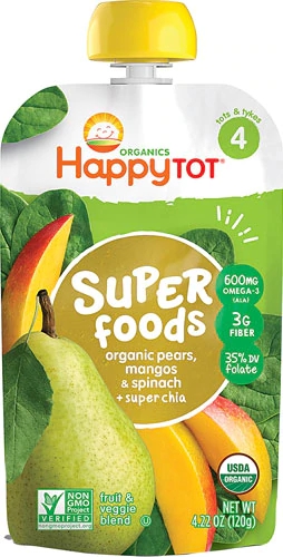 Happy Baby Happy Tot Superfoods Orgânico Pera Manga Espinafre + Super Chia 119g - Comida Infantil Natural