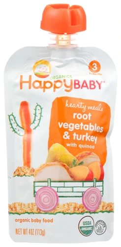 Comida Orgânica para Bebês Happy Baby Hearty Meals Estágio 3 Purê Raízes e Peru com Quinoa - 113g