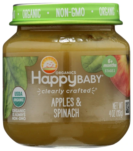 Happy Baby Organics Maçã e Espinafre - Alimentação Infantil Orgânica 113g
