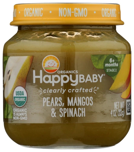 Happy Baby Organics Baby Food Stage 2 Pears, Mangos & Spinach -- 4 oz