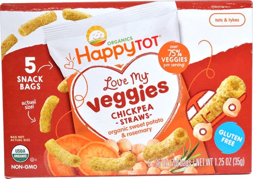 Happy Baby Organics Happy Tot Palitos de Grão de Bico Batata Doce e Alecrim Orgânico - Pacote com 5 Unidades