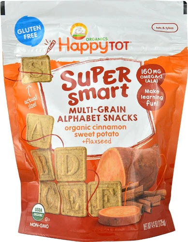 Happy Tot Super Smart Multi-Grain Snacks Orgânicos Sabor Canela e Batata Doce com Linhaça - 125g