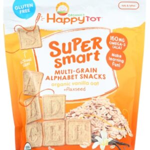 Happy Baby Organics Happy Tot Super Smart Multi-Grain Alphabet Snacks Sabor Baunilha e Linhaça - 125g