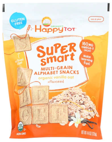 Happy Baby Organics Happy Tot Super Smart Multi-Grain Alphabet Snacks Sabor Baunilha e Linhaça - 125g
