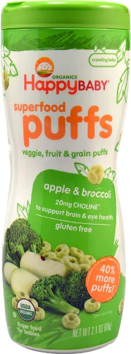 Happy Baby Superfood Puffs Orgânico Maçã e Brócolis 60g - Comida para Bebê