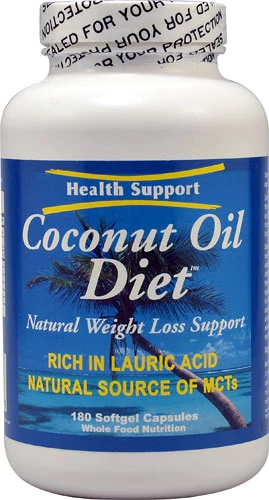 Health Support Coconut Oil Diet 180 Cápsulas Softgel - Óleo de Coco Puro para Sua Saúde