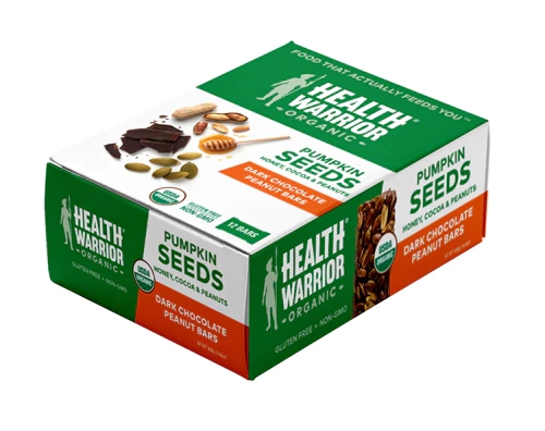 Barras de Chocolate Amargo com Sementes de Abóbora, Mel, Cacau e Amendoim Health Warrior - 12 Barras (Aprox. 456g)