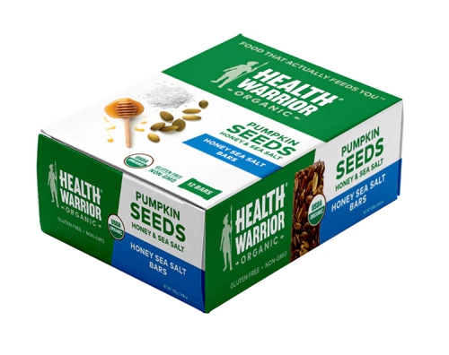 Health Warrior Barras de Sementes de Abóbora com Mel e Sal Marinho - Caixa com 12 Barras (Aprox. 468g)