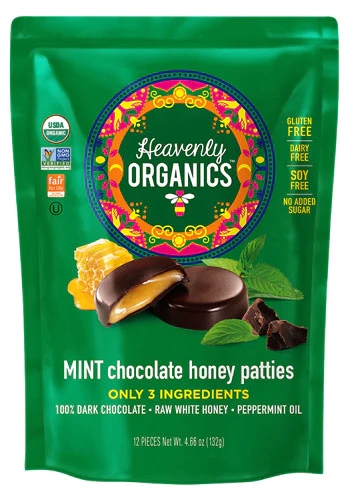 Heavenly Organics Honey Patties Chocolate Hortelã Sem Glúten - 12 Unidades (Aprox. 200g)