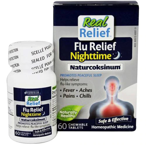 Homeolab USA Real Relief Flu Relief Nighttime - Naturcoksinum 60 Comprimidos Mastigáveis