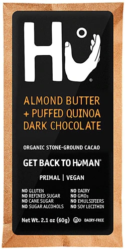 Barra de Chocolate Amargo Vegano HU com Pasta de Amêndoa e Quinoa Soprada - 60g