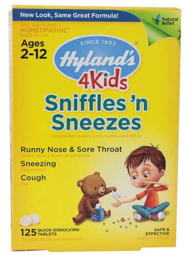Hyland's Sniffles and Sneezes 4 Kids 125 Comprimidos - Alívio Natural para Congestão Nasal Infantil