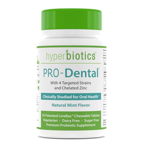 Hyperbiotics PRO-Dental Probióticos para Saúde Bucal Sabor Menta Natural - 45 Comprimidos Mastigáveis