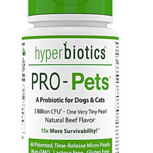 Hyperbiotics PRO-Pets Probióticos para Cães e Gatos Sabor Carne - 60 Micro-Pérolas de Liberação Lenta