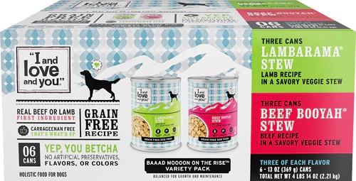 I and Love and You Beef Booyah Stew e Lambaram Stew - Patê Úmido para Cães 368g