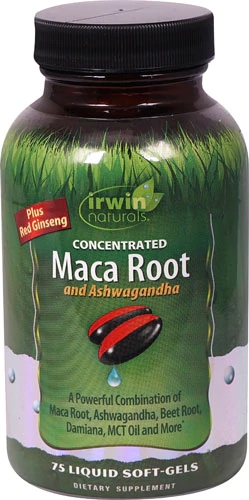 Irwin Naturals Maca Root e Ashwagandha Concentrado - 75 Cápsulas Líquidas