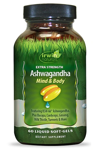Irwin Naturals Extra Strength Ashwagandha Mind & Body 60 Cápsulas Gelatinosas Líquidas