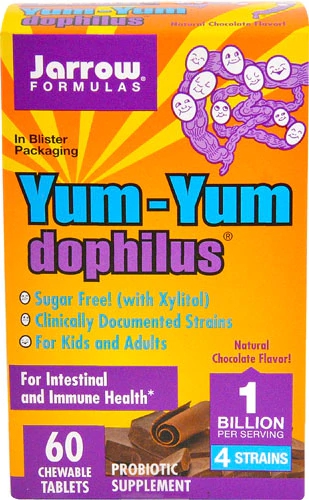 Jarrow Formulas Yum-Yum Dophilus® Chocolate 1 Bilhão de Células Probióticas - 60 Tabletes Mastigáveis