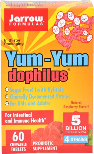 Jarrow Formulas Yum-Yum Dophilus 5 Bilhões - 60 Tabletes Mastigáveis Sabor Framboesa Natural