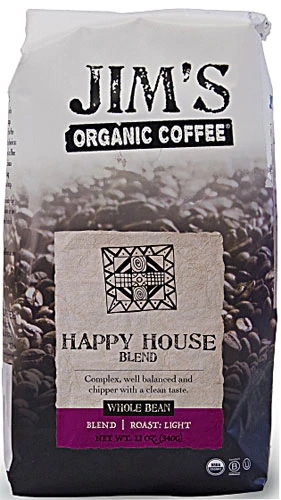 Jim's Organic Coffee Grão Torrado Happy House Blend - 340g (12 oz)