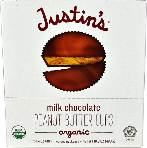 Justin's Peanut Butter Cups Chocolate ao Leite - Pacotes com 12 Duplas (Aprox. 240g)