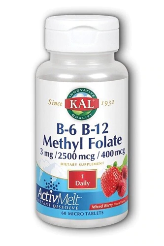KAL B-6 B-12 Metil Folato ActivMelt 60 MicroTablets Sabor Frutas Vermelhas