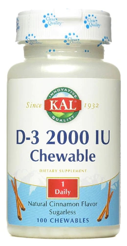 Kal D3 Mastigável Sem Açúcar Sabor Canela 2000 UI - 100 Comprimidos Mastigáveis