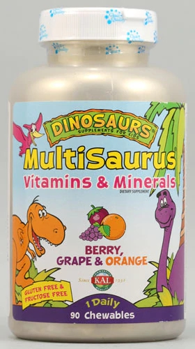 Kal Dinosaurs MultiSaurus 90 Gomas Mastigáveis - Sabor Frutas Vermelhas e Laranja