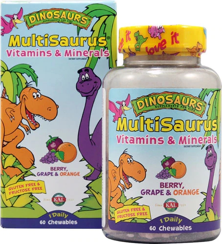 Vitaminas e Minerais KAL Dinosaurs MultiSaurus® - 60 Gomas Mastigáveis Sabor Frutas